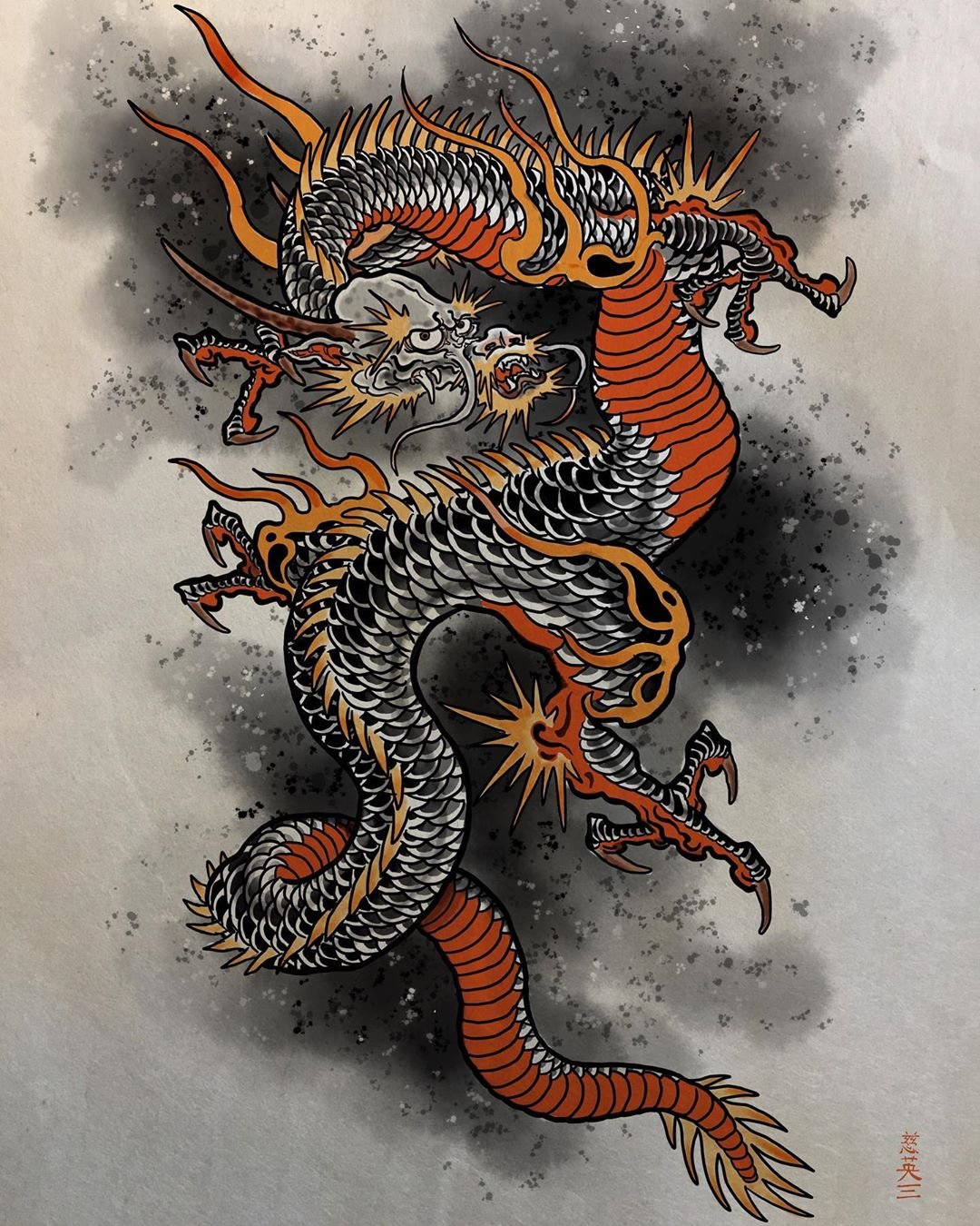 эскиз красочного дракона
