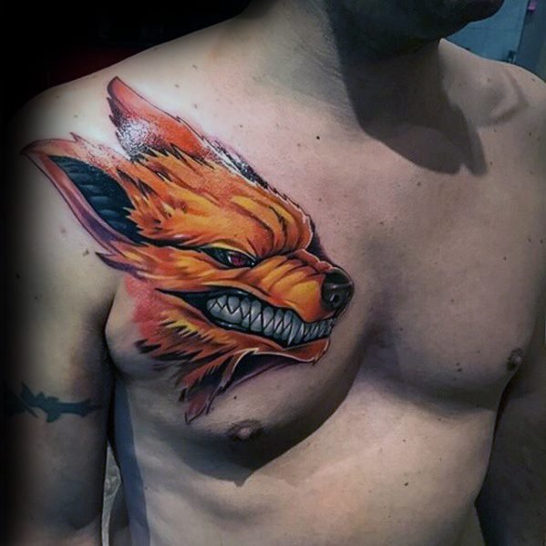 реалистическая татуировка лисы на груди