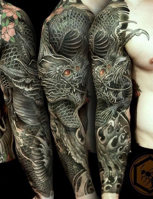 татуировка рукава с драконом в китайском стиле