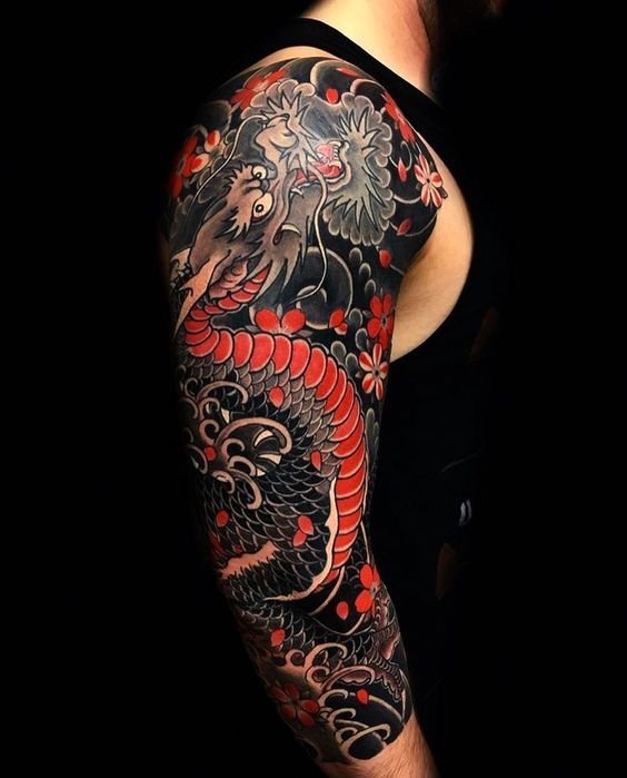 чоловічий рукав з драконом в японському стилі
