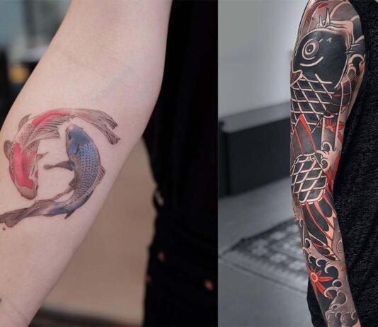 идеи татуировок с рыбой кои
